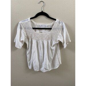 India Overseas Trading Cream Square Neck Top M Cotton Short Sleeve Womens